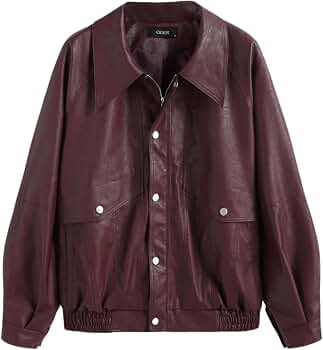 Amazon.com: CIDER Faux Leather Long Sleeve Zipper Jacket Trendy